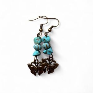 Handmade Turquoise & Antique Bronze Butterfly Dangle Earrings
